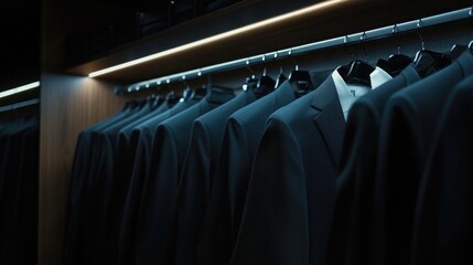 Fototapeta premium Elegant Suit Collection in Modern Closet Setting