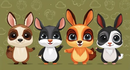 Obraz premium Quirky playful animal character design concept in illustration background
