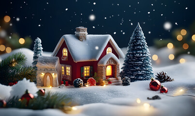 Obraz premium Christmas and New Year designs with festive ornaments, golden snowflakes, cozy wreaths, and sparkling holiday accents for wallpaper and greeting cards