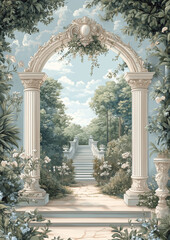 archway in the park, beautiful arch with flowers for wedding invitation background, wedding backdrops