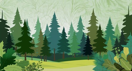 Fototapeta premium Serene forest and natural texture in illustration background