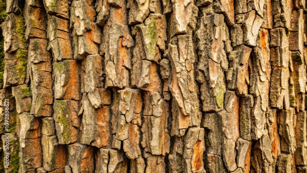 Poster A close-up shot of a tree bark texture, showcasing the intricate patterns of cracked and weathered wood, revealing the natural beauty of nature's intricate designs.