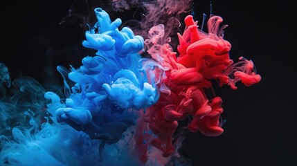 Fototapeta premium Acrylic blue and red colors in water. Ink blot. Abstract black background.