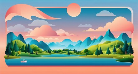 Beautiful scenic view and breathtaking landscape design in illustration background
