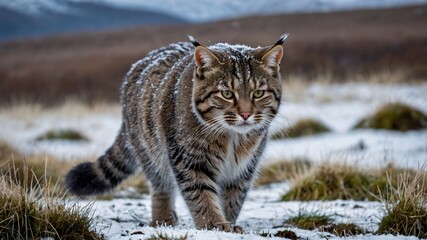 Alone in Splendor: A Scottish Wildcat in a Winter Scene