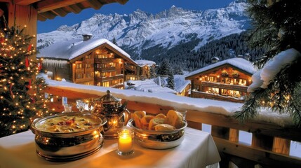 Fototapeta premium Romantic Fondue Dinner in a Cozy Mountain Chalet