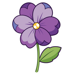 Viola Flower, violet pansies with leaves. Spring summer Vector illustration isolated on white background