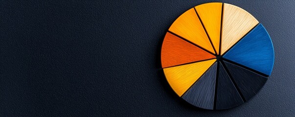 Obraz premium Colorful pie chart on dark background for creative and analytical presentations.