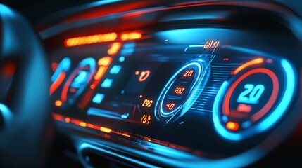 Futuristic Car Dashboard with Digital Gauges