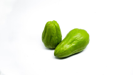 Organic chayote squash isolated on white background. Chayote is a type of typical Indonesian vegetable. which is beneficial for health