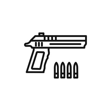 black pistol and bullets outline clip art preview