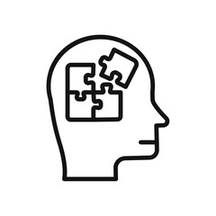 People head with puzzles icon vector line logo art
