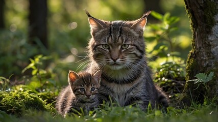 Joyous Days: A Family of Scottish Wildcats in a Sunlit Spot