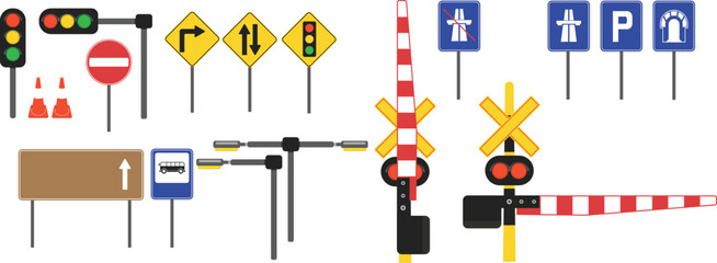 set traffic sign and traffic lights Vector illustration.