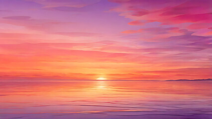 Obraz premium “Sunset with Warm Orange and Pink Hues” – A Serene Sky at Sunset with Gradient Colors of Orange, Pink, and Purple