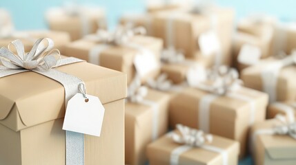 Gift Boxes with White Ribbons and Tags