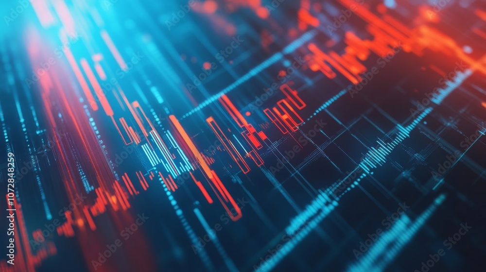 Poster red downward arrow crossing a line graph with falling stock market bars. abstract background with fi