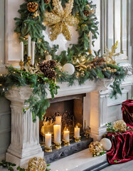 Christmas luxury fireplace mantel setting area