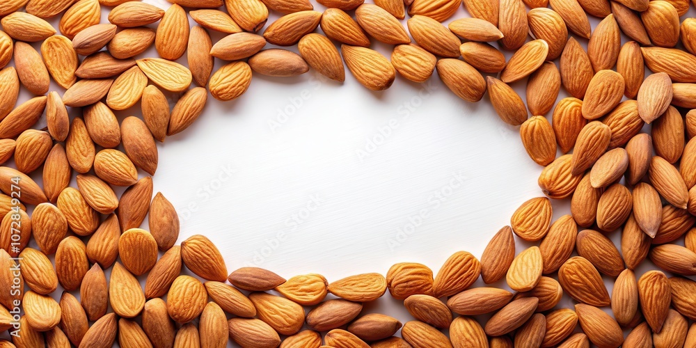 Poster A Close-Up View of Almond Nuts Arranged in a Circular Shape on a White Surface