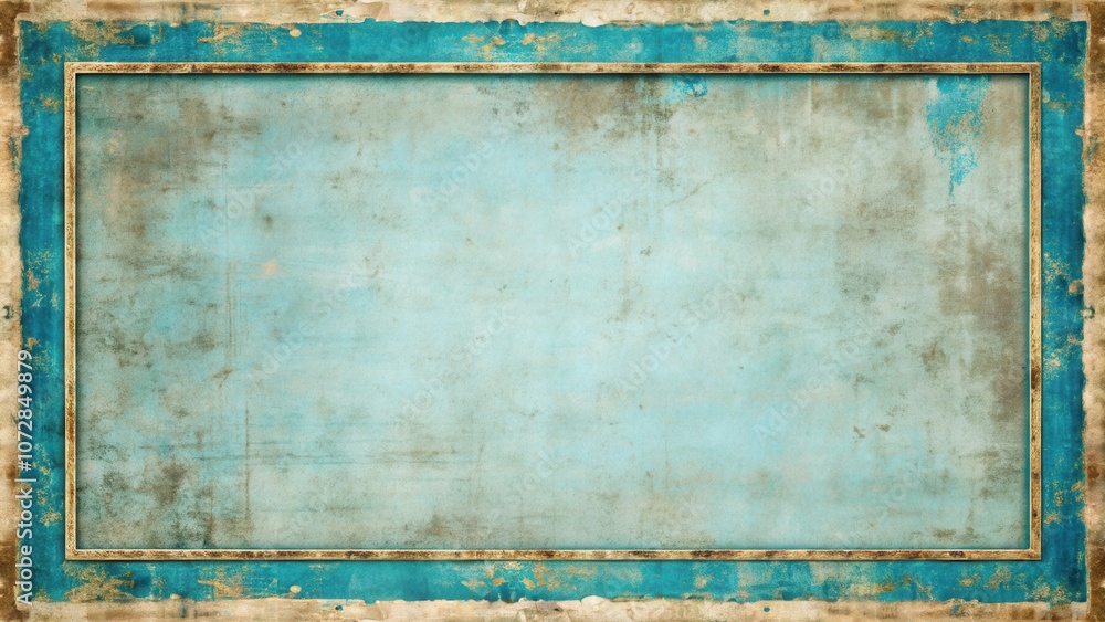 Poster a vintage textured frame with a worn blue and gold finish, perfect for adding a touch of history to 