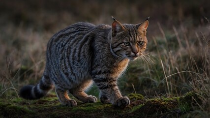 Nightfall Hunter: The Scottish Wildcat's Evening Adventure