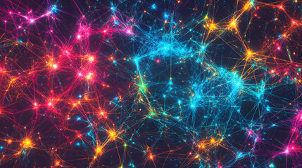 Obraz premium Complex abstract network with bright neon paths.