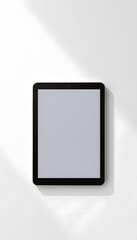 Tablet mockup on minimal background. Modern tablet display mockup scene. Tablet with empty screen. Top view. Photo mockup with clipping path isolated with white highlights, png