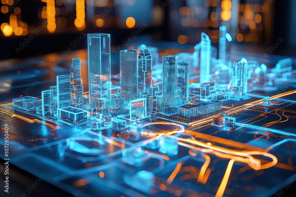 Poster ar visualizing city development projects on a table map for urban planners.