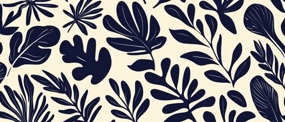 A black and white image of leaves and flowers