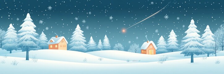 Fototapeta premium A winter scene with houses and trees