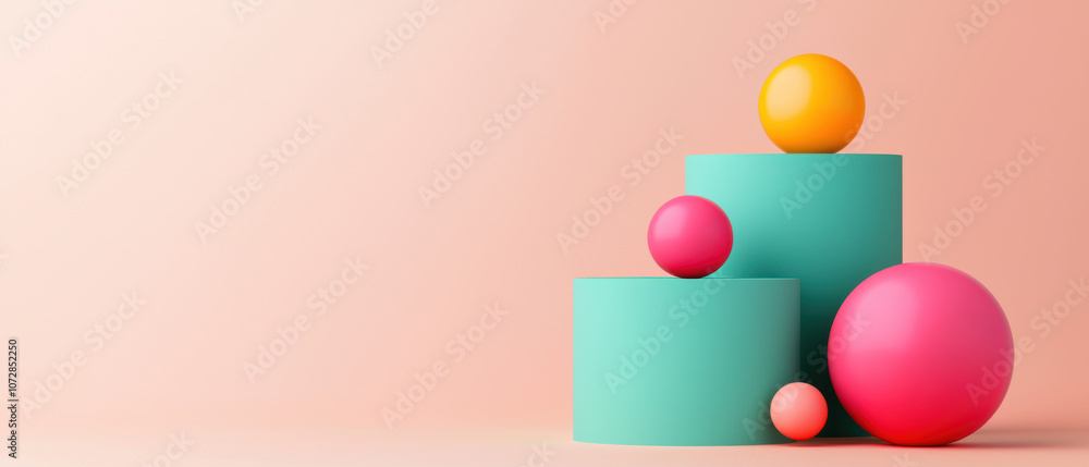 Poster colorful geometric shapes arranged on a soft background create a modern and playful aesthetic, ideal