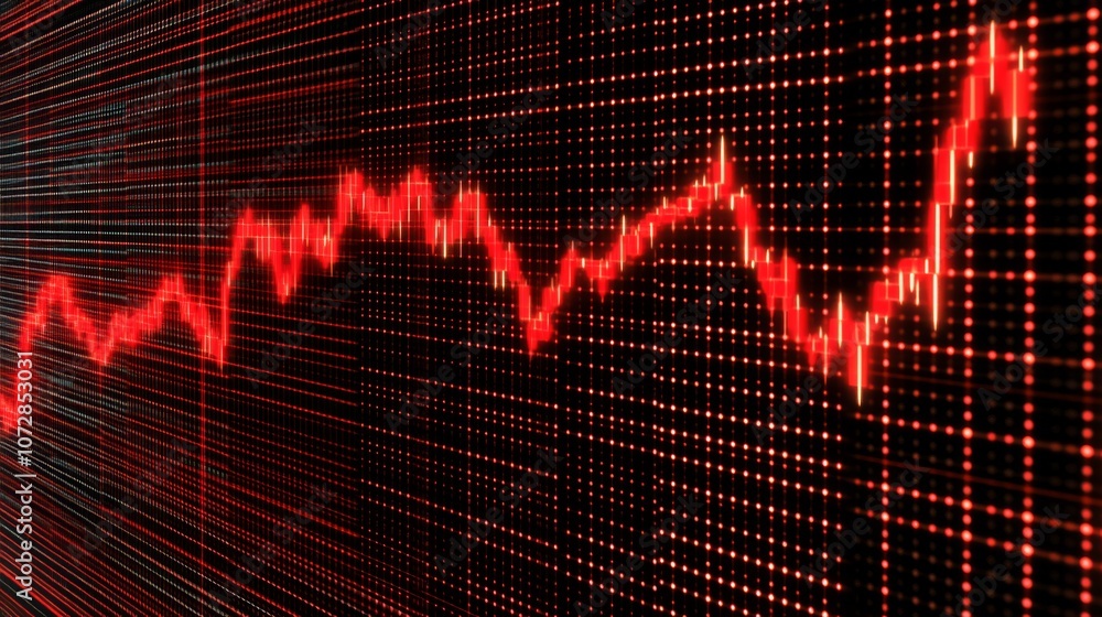 Aufkleber close-up view of a digital screen showing a chart of a falling stock market. with a red arrow and re