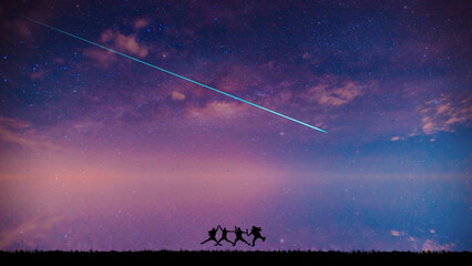  Amazing Panorama blue night sky milky way and star on dark background.Universe filled with stars,...
