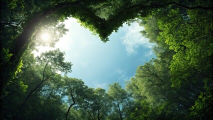 Blue Sky through Heart-Shaped Hole in Forest, heart-shaped hole, blue sky above, trunk