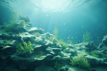 Fototapeta premium Vibrant underwater coral landscape with fish.