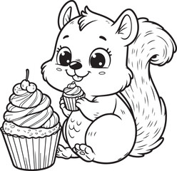 Line art of squirrel cartoon vector design
