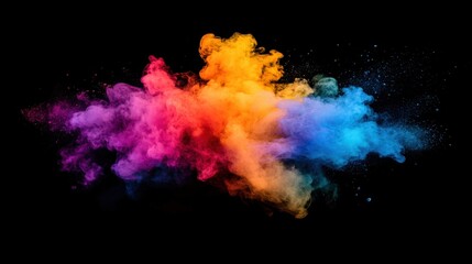 A vibrant explosion of multicolored smoke rising against a dark background, creating a striking abstract composition.