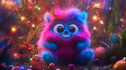 Fototapeta premium Festive Fuzzy Friend Under Christmas Lights