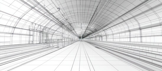 Obraz premium 3D wireframe vector of a train station, focusing on detailed underground system design.