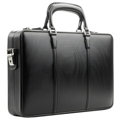 Classic big black premium quality business briefcase with a handle isolated on a transparent background