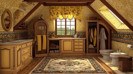 Obraz premium Elegant Dressing Area with Walk-In Closet and Ample Storage Space in Luxury Bathroom