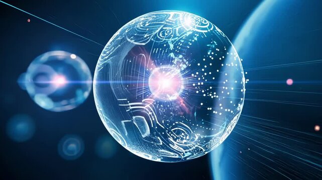 A futuristic image showing three sets of particles each corresponding to a different lepton generation interacting with one another.