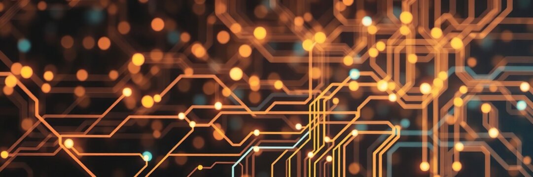 Abstract electronic circuit background with glowing lines and nodes, lines, background, electric