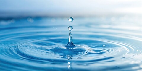A beautiful blue water drop background with a soft focus effect, creating a soothing and calming atmosphere, photography, oceanic