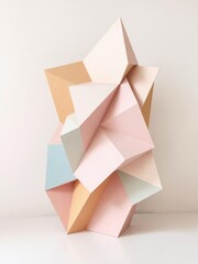 An abstract geometric sculpture in soft pastel hues, perfect for adding a pop of color to any space, meeting object, artistic