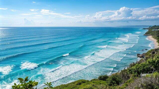 A breathtaking ocean panorama with soft waves gently lapping at the shore in a vast expanse of blue water, water surface, relaxation, calming effects, distant horizon, natural scenery