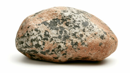 Obraz premium A smooth, round, and speckled rock with a tan, black, and gray color scheme isolated on a white background.