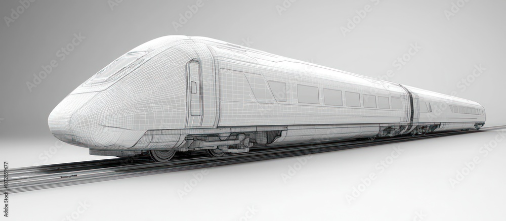 Poster detailed wireframe model of a high-speed train, emphasizing aerodynamic efficiency.