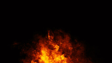 Realistic isolated fire effect for decoration and covering on black background. Concept of particles , sparkles, flame and light.