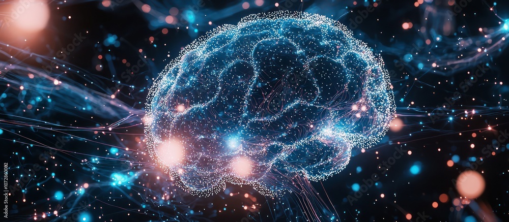 Poster interactive display of ai brain functions and learning processes in a neural interface.